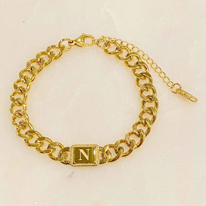 Uptown Cuban Chain Initial Bracelet