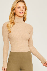Turtleneck Ribbed Knit Sweater Top
