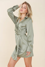 Load image into Gallery viewer, Satin collared wrap mini dress