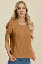 Load image into Gallery viewer, Double Take Full Size Cable-Knit Round Neck Short Sleeve Sweater