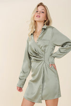 Load image into Gallery viewer, Satin collared wrap mini dress