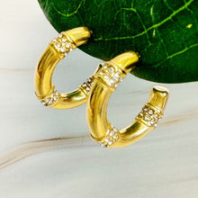 Load image into Gallery viewer, Lovely Bamboo Sparkle Hoop Earrings