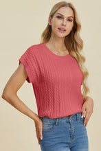 Load image into Gallery viewer, Double Take Full Size Cable-Knit Round Neck Short Sleeve Sweater