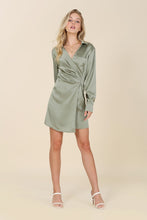 Load image into Gallery viewer, Satin collared wrap mini dress