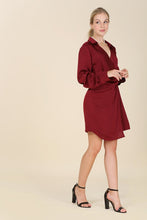 Load image into Gallery viewer, Satin collared wrap mini dress