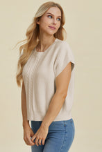 Load image into Gallery viewer, Double Take Full Size Cable-Knit Round Neck Short Sleeve Sweater