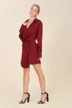 Load image into Gallery viewer, Satin collared wrap mini dress