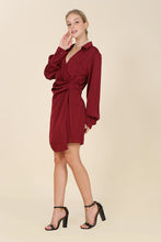 Load image into Gallery viewer, Satin collared wrap mini dress