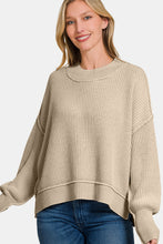 Load image into Gallery viewer, Zenana Exposed Seam Round Neck Dropped Shoulder Sweater