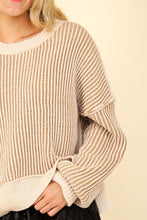 Load image into Gallery viewer, VERY J Exposed Seam Cropped Striped Slit Sweater