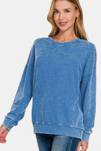 Load image into Gallery viewer, Zenana Washed Round Neck Dropped Shoulder Sweatshirt