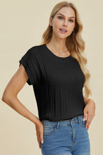 Load image into Gallery viewer, Double Take Full Size Cable-Knit Round Neck Short Sleeve Sweater