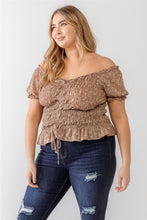 Load image into Gallery viewer, Zenobia Plus Size Frill Ruched Off-Shoulder Short Sleeve Blouse