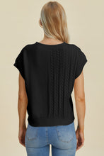 Load image into Gallery viewer, Double Take Full Size Cable-Knit Round Neck Short Sleeve Sweater