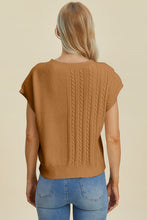 Load image into Gallery viewer, Double Take Full Size Cable-Knit Round Neck Short Sleeve Sweater