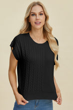 Load image into Gallery viewer, Double Take Full Size Cable-Knit Round Neck Short Sleeve Sweater