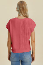 Load image into Gallery viewer, Double Take Full Size Cable-Knit Round Neck Short Sleeve Sweater