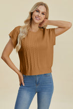 Load image into Gallery viewer, Double Take Full Size Cable-Knit Round Neck Short Sleeve Sweater