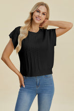 Load image into Gallery viewer, Double Take Full Size Cable-Knit Round Neck Short Sleeve Sweater