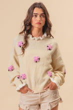 Load image into Gallery viewer, BiBi Ruffled Crochet Flower Dropped Shoulder Sweater