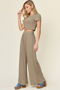 Double Take Full Size Round Neck Top and Pants Set