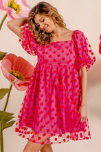 Load image into Gallery viewer, BiBi Polka Dot Mesh Puff Sleeve Dress