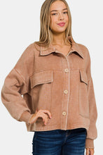 Load image into Gallery viewer, Zenana Wash Fleece Front Pocket Button Up Shacket