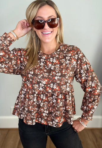 Brown Floral Babydoll Top