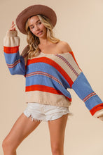 Load image into Gallery viewer, BiBi Multi Color Stripe Scoop Neck Sweater