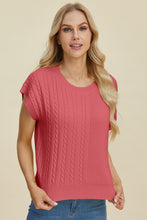 Load image into Gallery viewer, Double Take Full Size Cable-Knit Round Neck Short Sleeve Sweater