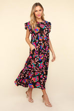 Load image into Gallery viewer, Haptics Ruffled Printed Round Neck Cap Sleeve Dress