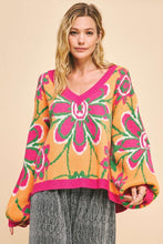 Load image into Gallery viewer, Davi &amp; Dani Floral Contrast V-Neck Dropped Shoulder Sweater