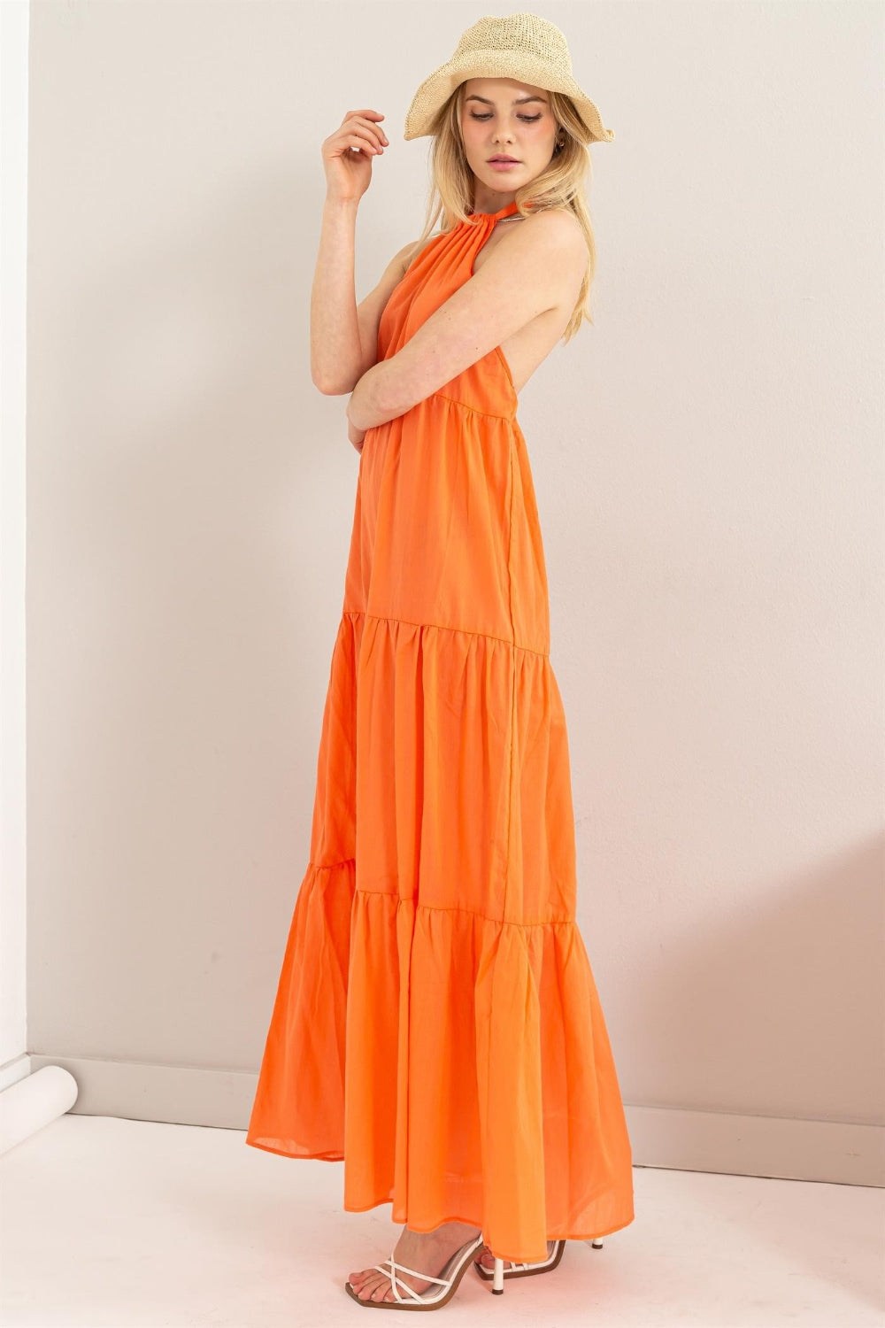 hyfve maxi dress HYFVE Long Flowy white Maxi Dress with open back. Lined, gathered sleeves