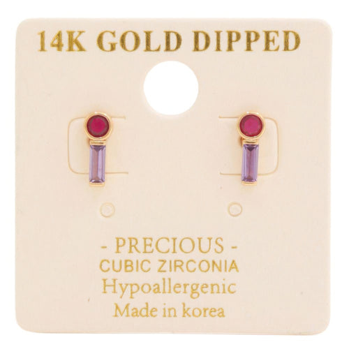 14k Gold Dipped Cz Stone Stud Earring