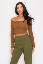 Load image into Gallery viewer, Bardot ribbed long sleeve crop top