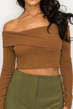 Load image into Gallery viewer, Bardot ribbed long sleeve crop top