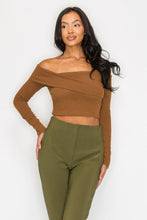 Load image into Gallery viewer, Bardot ribbed long sleeve crop top