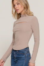 Load image into Gallery viewer, Long slv mock neck kyehole rib knit top