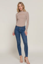 Load image into Gallery viewer, Long slv mock neck kyehole rib knit top