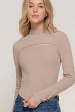 Load image into Gallery viewer, Long slv mock neck kyehole rib knit top