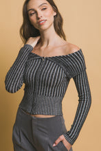 Load image into Gallery viewer, Ribbed bardot zip up long sleeve