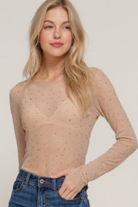 Long Slv Mesh W/rhinestone Top