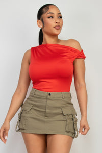 One-shoulder Twisted Detail Silky Top