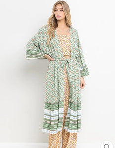 Green Print Kimono