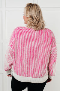 Least High Maintenance Contrast Trim Sweater in Pink - Also in Plus