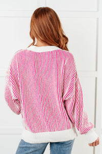 Least High Maintenance Contrast Trim Sweater in Pink - Also in Plus