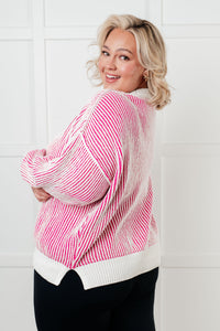 Least High Maintenance Contrast Trim Sweater in Pink - Also in Plus