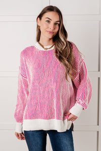 Least High Maintenance Contrast Trim Sweater in Pink - Also in Plus