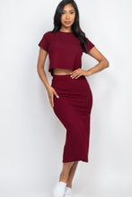 Load image into Gallery viewer, Short Sleeve Ribbed Top &amp; Midi Skirt Se