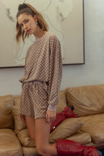 Load image into Gallery viewer, Checkered Round Neck Top and Drawstring Shorts Loungewear